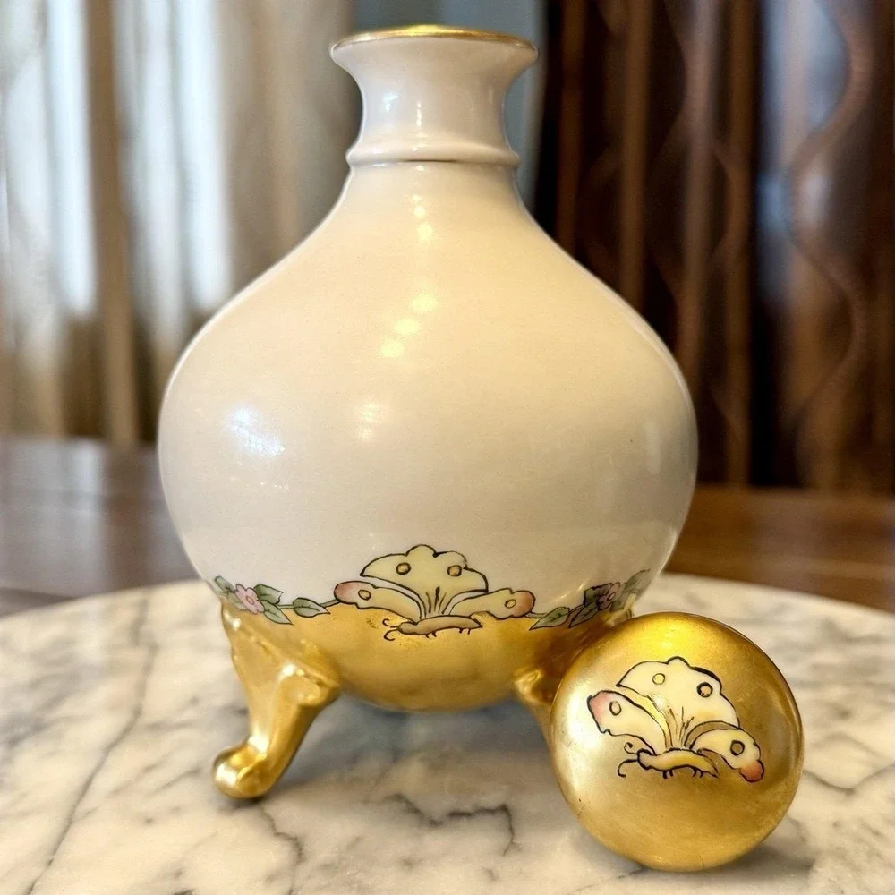 9pc VTG Antique Limoges France‎ Hand-Painted Gold Butterfly Vanity Set Dresser